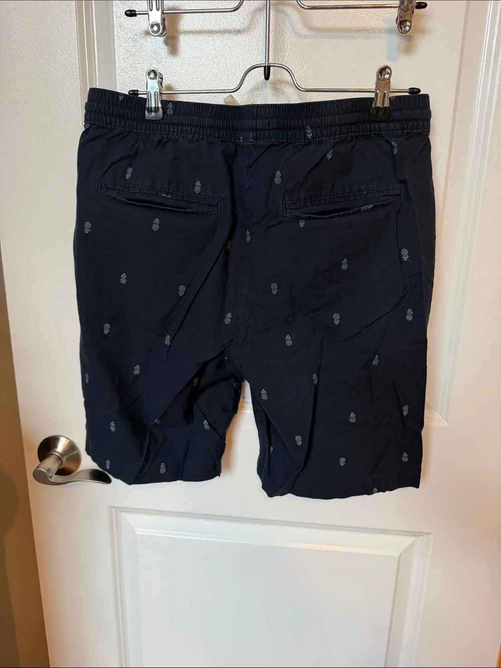 Banana Republic Navy Drawstring Shorts with Light-Blue Pineapple Motif